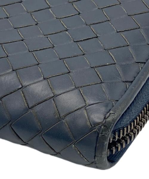 BOTTEGA VENETA（ボッテガベネタ）BOTTEGA VENETA (ボッテガベネタ) イントレチャート ラウンドファスナーウォレット ネイビーの古着・服飾アイテム