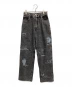 Ameriアメリ）の古着「PAINT MOTIF PRINT DENIM PANTS」｜ブラック