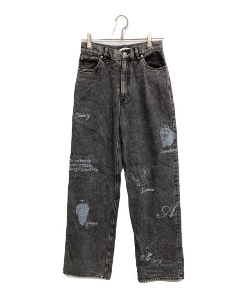 Ameri（アメリ）AMERI (アメリ) PAINT MOTIF PRINT DENIM PANTS ブラック サイズ:26の古着・服飾アイテム