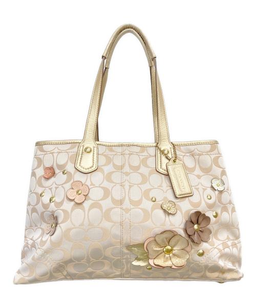 COACH（コーチ）COACH (コーチ) シグネチャー フローラルアップリケ トートバッグ ベージュの古着・服飾アイテム