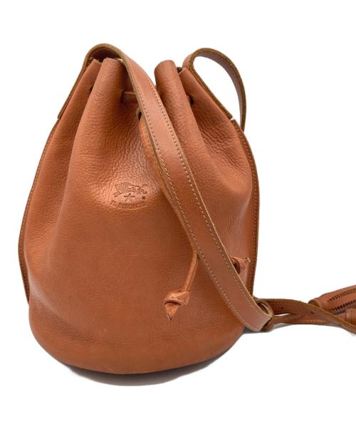 IL BISONTE（イル ビゾンテ）IL BISONTE (イル ビゾンテ) 巾着型レザーポシェット オレンジの古着・服飾アイテム