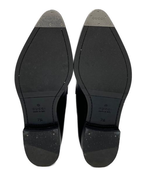 GUCCI（グッチ）GUCCI (グッチ) ホースビット ポインテッドトゥ レザー ローファー ブラック サイズ:7の古着・服飾アイテム