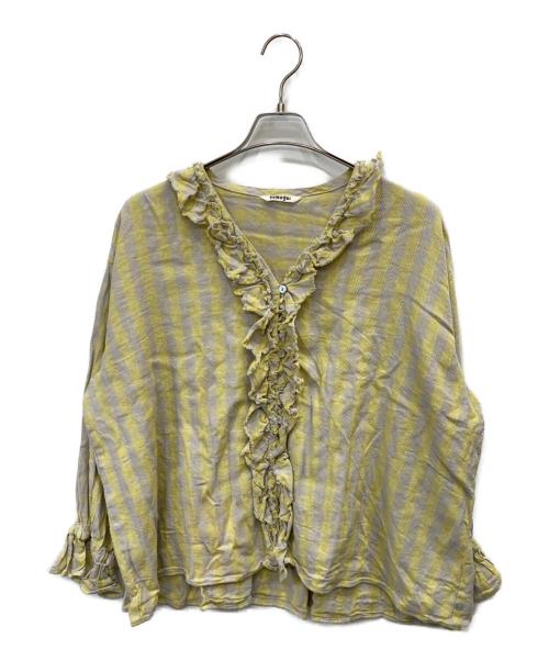 tumugu（ツムグ）tumugu (ツムグ) ヘリンボーンギンガムチェックブラウス イエロー サイズ:FREEの古着・服飾アイテム