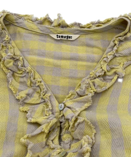 tumugu（ツムグ）tumugu (ツムグ) ヘリンボーンギンガムチェックブラウス イエロー サイズ:FREEの古着・服飾アイテム