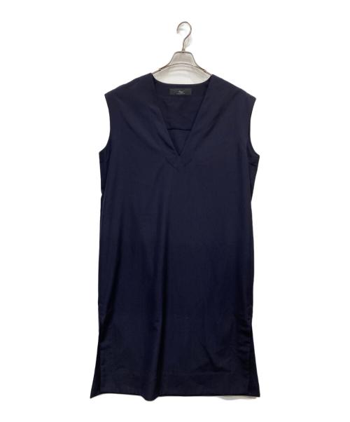 SHIPS Primary navy label（シップス プライマリー ネイビー レーベル）SHIPS Primary Navy Label (シップス プライマリー ネイビー レーベル) 梳毛 Vネック ワンピース ネイビー サイズ:FREEの古着・服飾アイテム