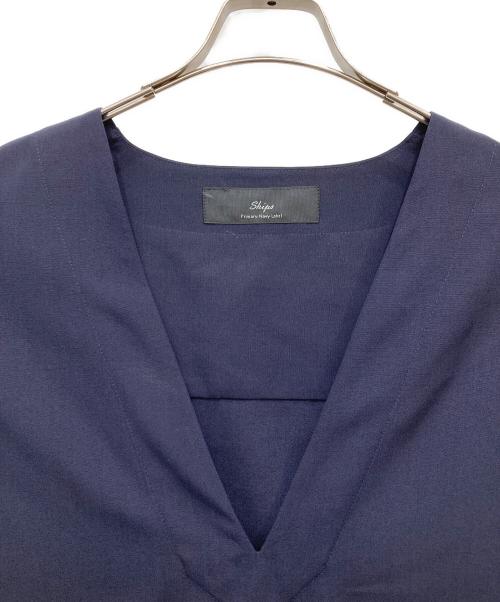SHIPS Primary navy label（シップス プライマリー ネイビー レーベル）SHIPS Primary Navy Label (シップス プライマリー ネイビー レーベル) 梳毛 Vネック ワンピース ネイビー サイズ:FREEの古着・服飾アイテム