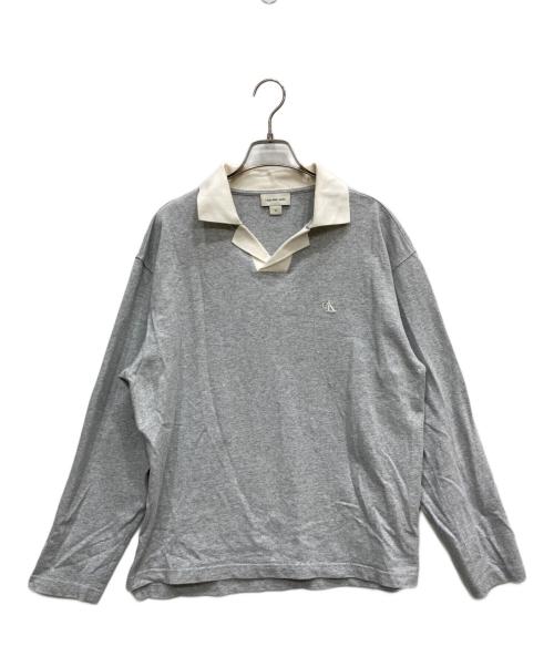 Calvin Klein Jeans（カルバンクラインジーンズ）Calvin Klein Jeans (カルバンクラインジーンズ) 長袖ポロシャツ グレー サイズ:Mの古着・服飾アイテム