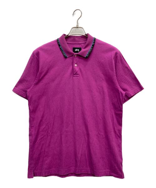 stussy（ステューシー）stussy (ステューシー) ネックロゴニットポロシャツ パープル サイズ:Mの古着・服飾アイテム