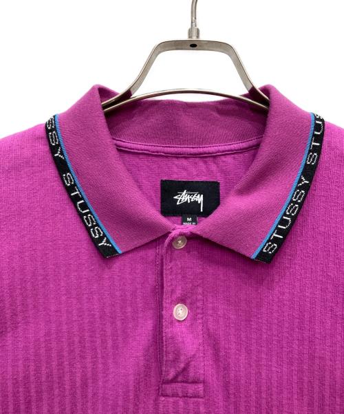 stussy（ステューシー）stussy (ステューシー) ネックロゴニットポロシャツ パープル サイズ:Mの古着・服飾アイテム