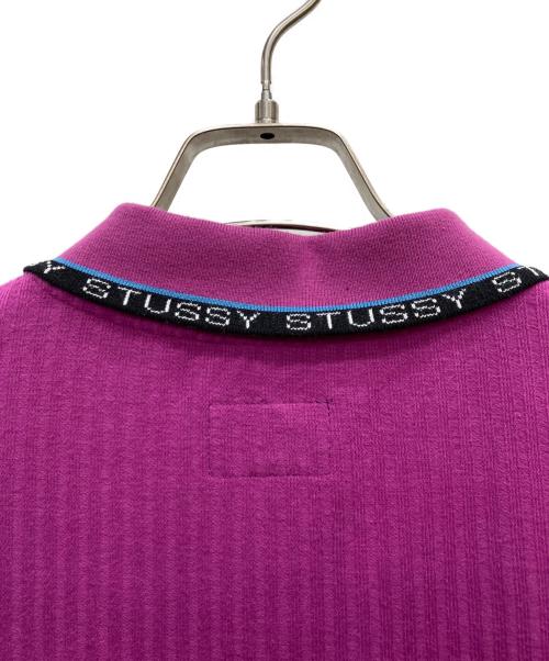stussy（ステューシー）stussy (ステューシー) ネックロゴニットポロシャツ パープル サイズ:Mの古着・服飾アイテム