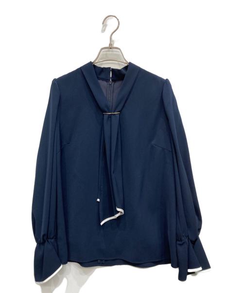 JUSGLITTY（ジャスグリッティー）JUSGLITTY (ジャスグリッティー) パイピングボウタイブラウス ネイビー サイズ:2の古着・服飾アイテム