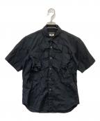 COMME des GARCONS HOMME PLUSコムデギャルソンオムプリュス）の古着「RUFFLE PANEL SHORT SLEEVE SHIRT」｜ブラック