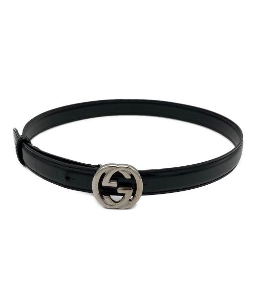 GUCCI（グッチ）GUCCI (グッチ) インターロッキング レザー ベルト ブラックの古着・服飾アイテム
