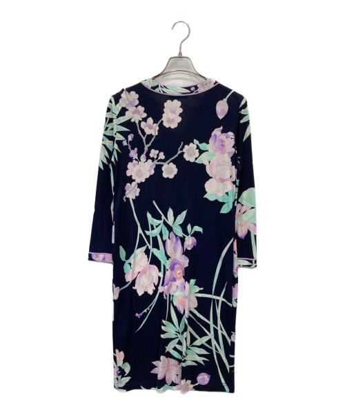 LEONARD PARIS（レオナール パリ）LEONARD PARIS (レオナール パリ) 花柄シルクワンピース ネイビー サイズ:Lの古着・服飾アイテム