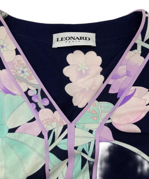 LEONARD PARIS（レオナール パリ）LEONARD PARIS (レオナール パリ) 花柄シルクワンピース ネイビー サイズ:Lの古着・服飾アイテム