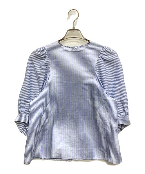 MACPHEE（マカフィー）MACPHEE (マカフィー) コットンリネンギャザースリーブプルオーバー ブルー サイズ:36の古着・服飾アイテム