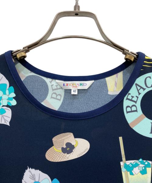 LEONARD SPORT（レオナール スポーツ）LEONARD SPORT (レオナール スポーツ) サマーモチーフ ノースリーブワンピース ネイビー サイズ:Ⅼの古着・服飾アイテム