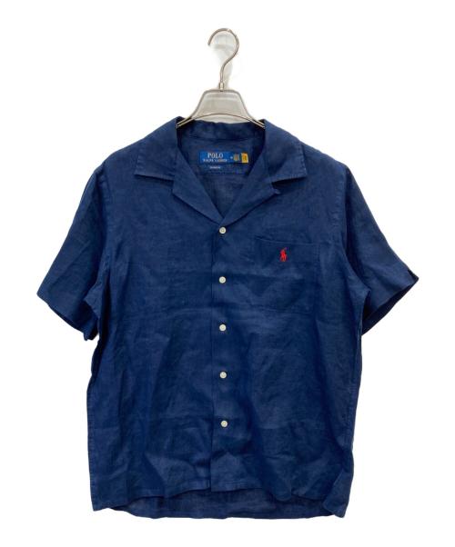 POLO RALPH LAUREN（ポロ・ラルフローレン）POLO RALPH LAUREN (ポロ・ラルフローレン) オープンカラー半袖リネンシャツ ネイビー サイズ:Mの古着・服飾アイテム