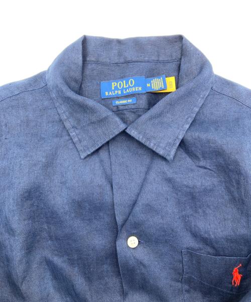 POLO RALPH LAUREN（ポロ・ラルフローレン）POLO RALPH LAUREN (ポロ・ラルフローレン) オープンカラー半袖リネンシャツ ネイビー サイズ:Mの古着・服飾アイテム