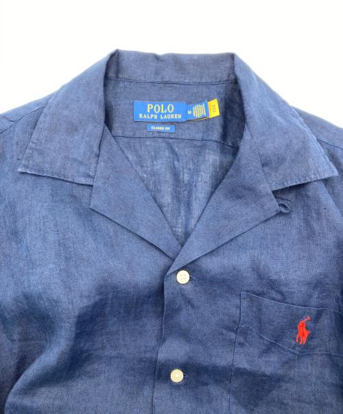 POLO RALPH LAUREN（ポロ・ラルフローレン）POLO RALPH LAUREN (ポロ・ラルフローレン) オープンカラー半袖リネンシャツ ネイビー サイズ:Mの古着・服飾アイテム