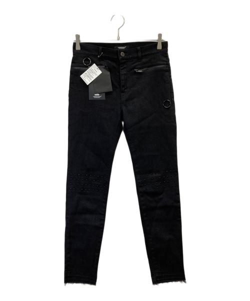 UNDERCOVER（アンダーカバー）UNDERCOVER (アンダーカバー) ストレッチカツラギ ニーピラスタッズ スリムパンツ ブラック サイズ:1 未使用品の古着・服飾アイテム