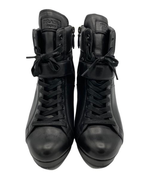 PRADA（プラダ）PRADA (プラダ) Nappa Aviator Black Wedge Boots ブラック サイズ:24.5cmの古着・服飾アイテム