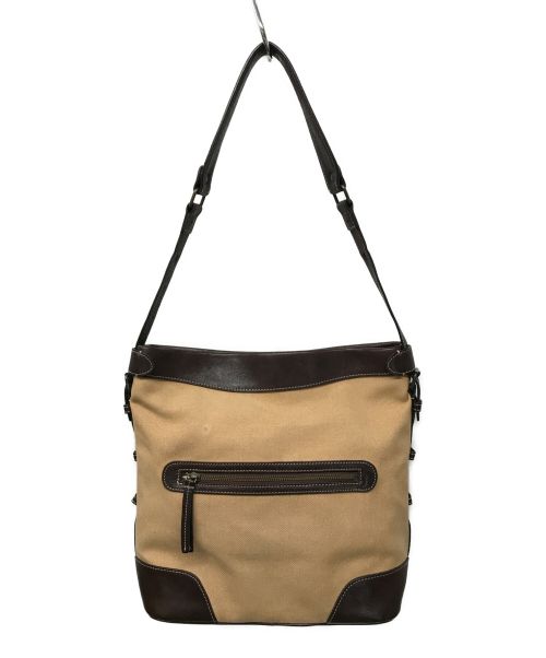 土屋鞄（ツチヤカバン）土屋鞄 (ツチヤカバン) レザーキャンバスコンビショルダーバッグ ブラウン×ベージュの古着・服飾アイテム