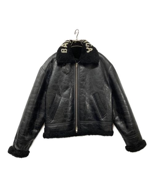 BALENCIAGA（バレンシアガ）BALENCIAGA (バレンシアガ) 17AW シアリングボンバージャケット ラムレザージャケット クラック加工 ムートンジャケット ガーメントケース付 534874 ブラック サイズ:48の古着・服飾アイテム