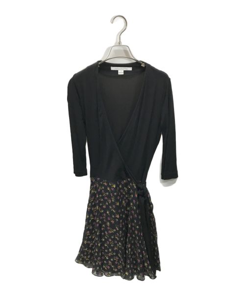 DIANE VON FURSTENBERG（ダイアンフォンファステンバーグ）DIANE VON FURSTENBERG (ダイアンフォンファステンバーグ) シルクシフォンラップワンピース DIANE VON FURSTENBERG ダイアンフォンファステンバーグ シルク 404-6240005 ブラックの古着・服飾アイテム
