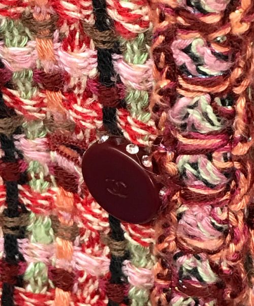 CHANEL（シャネル）CHANEL (シャネル) ツイードノーカラージャケット CHANEL シャネル フランス製 02P  シャネルツイード P19135V11057 レッド サイズ:46の古着・服飾アイテム