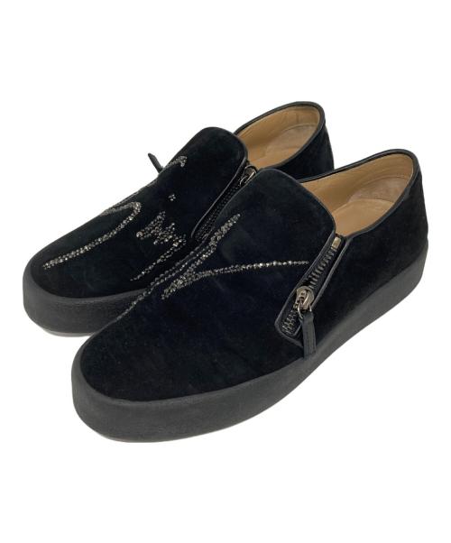 GIUSEPPE ZANOTTI（ジュゼッペザノッティ）GIUSEPPE ZANOTTI (ジュゼッペザノッティ) スウェードスリッポン　ビジュー　サイドジップ ブラック サイズ:SIZE 44の古着・服飾アイテム