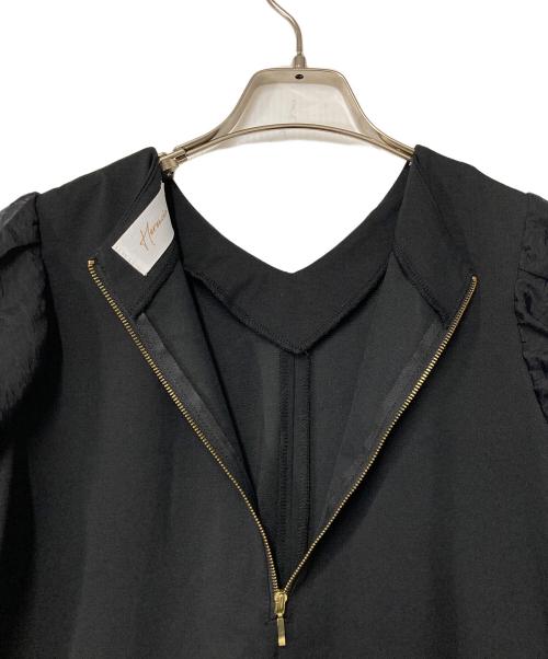 HERENCIA（ヘレンチア）HERENCIA (ヘレンチア) Organza puff sleeve A-line dress/オーガンザパフスリーブエーラインドレス ブラック サイズ:FREEの古着・服飾アイテム