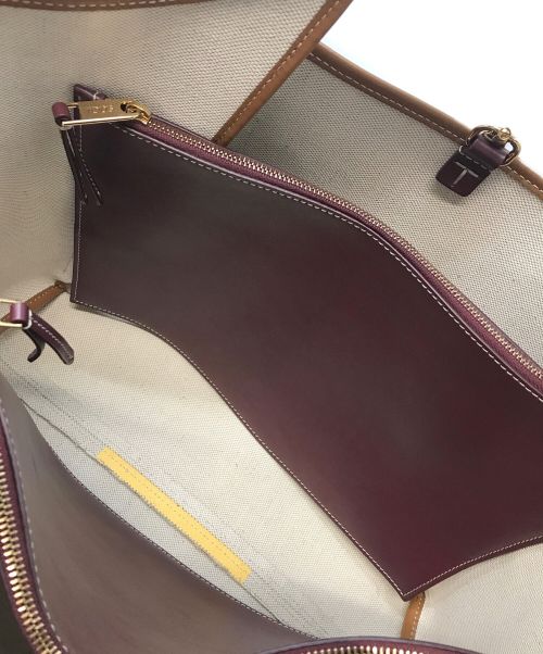TOD'S（トッズ）TOD'S (トッズ) キャンバスレザートートバッグ TOD'S トッズ ロゴバッグ アイボリー×イエロー×ブラウン CC45 アイボリー×イエローの古着・服飾アイテム