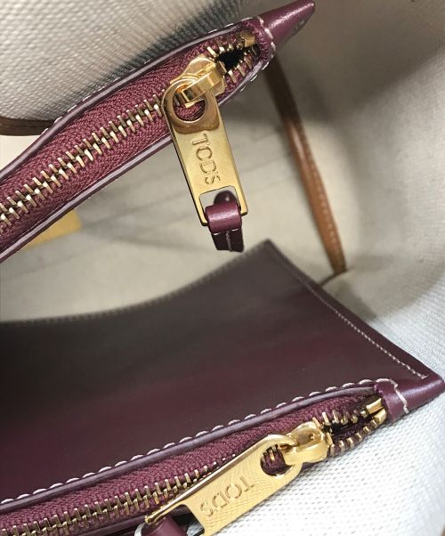 TOD'S（トッズ）TOD'S (トッズ) キャンバスレザートートバッグ TOD'S トッズ ロゴバッグ アイボリー×イエロー×ブラウン CC45 アイボリー×イエローの古着・服飾アイテム