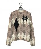 LOUIS VUITTONルイ ヴィトン）の古着「アーガイルニット LOUIS VUITTON ルイ ヴィトン クルーネック セーター プルオーバー RW182B ILN FFKL49」｜ピンク×アイボリー×ブラック