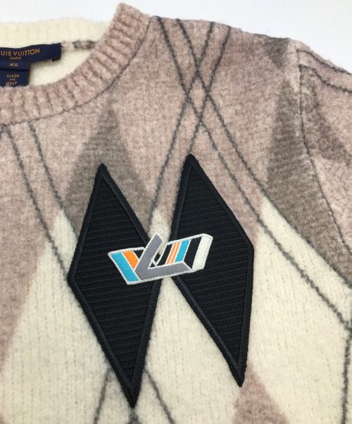 LOUIS VUITTON（ルイ ヴィトン）LOUIS VUITTON (ルイ ヴィトン) アーガイルニット LOUIS VUITTON ルイ ヴィトン クルーネック セーター プルオーバー RW182B ILN FFKL49 ピンク×アイボリー×ブラック サイズ:XSの古着・服飾アイテム