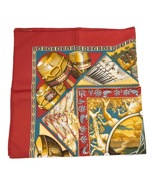 HERMES（エルメス）HERMES (エルメス) カレ90/Au Son du Tam Tam レッドの古着・服飾アイテム