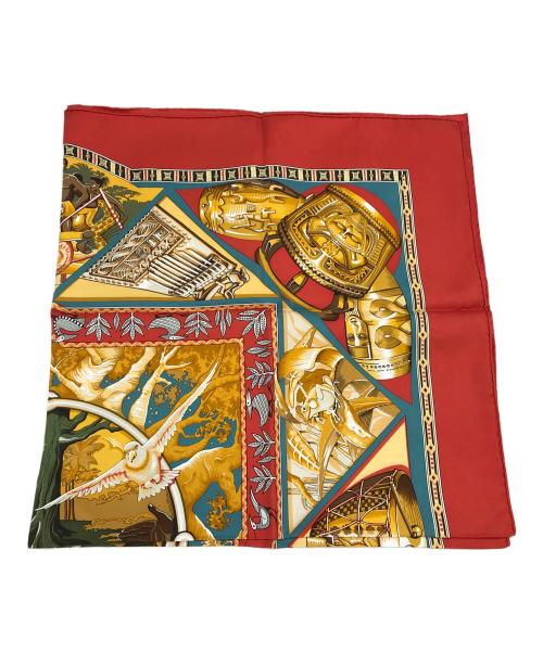 HERMES（エルメス）HERMES (エルメス) カレ90/Au Son du Tam Tam レッドの古着・服飾アイテム