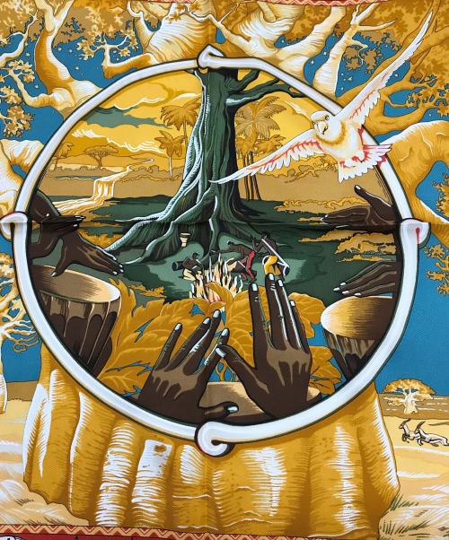 HERMES（エルメス）HERMES (エルメス) カレ90/Au Son du Tam Tam レッドの古着・服飾アイテム