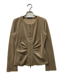 FOXEY NEWYORK（フォクシーニューヨーク）の古着「ベロアダブルジップノーカラージャケット」｜ベージュ