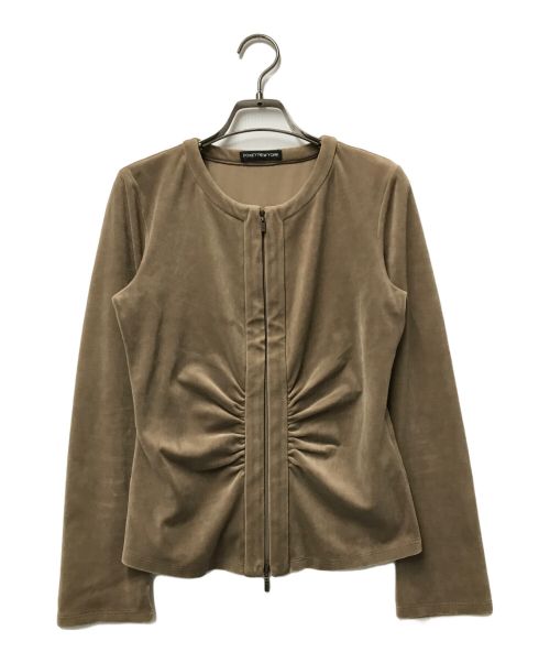 FOXEY NEWYORK（フォクシーニューヨーク）FOXEY NEWYORK (フォクシーニューヨーク) ベロアダブルジップノーカラージャケット ベージュ サイズ:表記なしの古着・服飾アイテム
