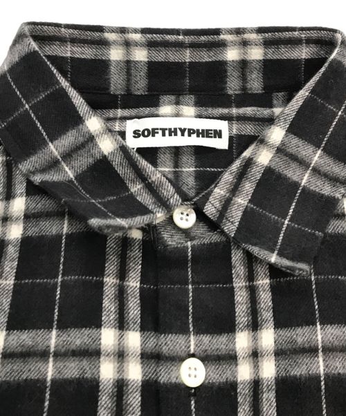 SOFTHYPHEN（ソフトハイフン）SOFTHYPHEN (ソフトハイフン) CROPPED NEL CHECK SHIRT クロップドネルチェックシャツ ブラック サイズ:02の古着・服飾アイテム