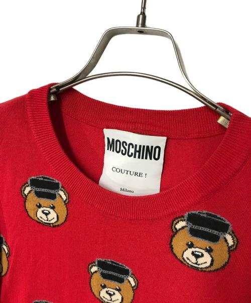 MOSCHINO（モスキーノ）MOSCHINO (モスキーノ) テディベア総柄ニット レッド サイズ:-の古着・服飾アイテム