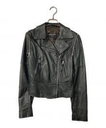 DENNY ROSE（デニーローズ）の古着「アーム切替ジップレザージャケット」｜ブラック