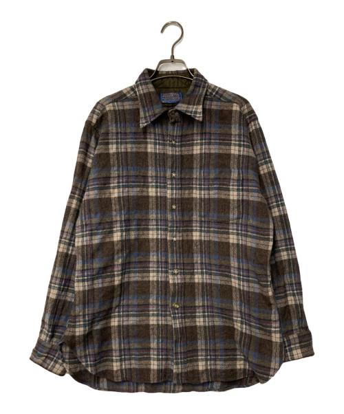 PENDLETON（ペンドルトン）PENDLETON (ペンドルトン) 70～80's ウールチェックシャツ USA製 ブラウン×ブルー サイズ:Lの古着・服飾アイテム