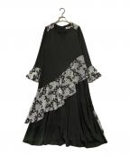 saharaサハラ）の古着「Flower Flare Docking Dress フラワーフレアドッキングドレス 01-OP003-22-03」｜ブラック