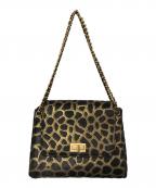 CHANELシャネル）の古着「ハラコ ジラフ柄 チェーンショルダーバッグ」｜ブラック×ゴールドブラウン