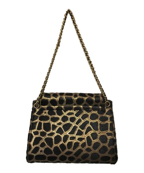 CHANEL（シャネル）CHANEL (シャネル) ハラコ ジラフ柄 チェーンショルダーバッグ ブラック×ゴールドブラウンの古着・服飾アイテム