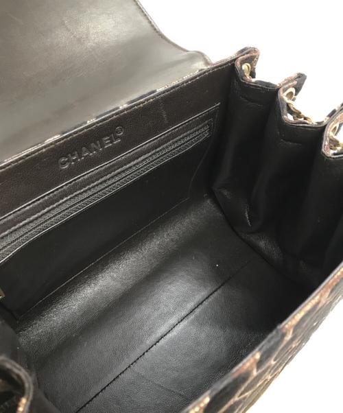CHANEL（シャネル）CHANEL (シャネル) ハラコ ジラフ柄 チェーンショルダーバッグ ブラック×ゴールドブラウンの古着・服飾アイテム