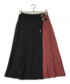 BLUE LABEL CRESTBRIDGEブルーレーベルクレストブリッジ）の古着「チェックプリーツラップスカート 55S37-237-16」｜ブラック×レッド